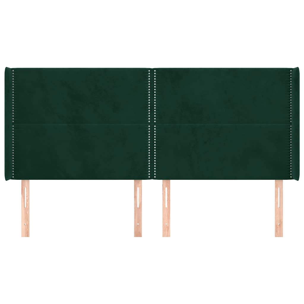 sengegavl med kanter 203x16x118/128 cm fløjl mørkegrøn
