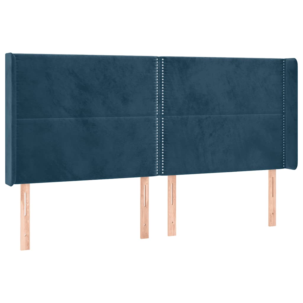 sengegavl med kanter 203x16x118/128 cm fløjl mørkeblå
