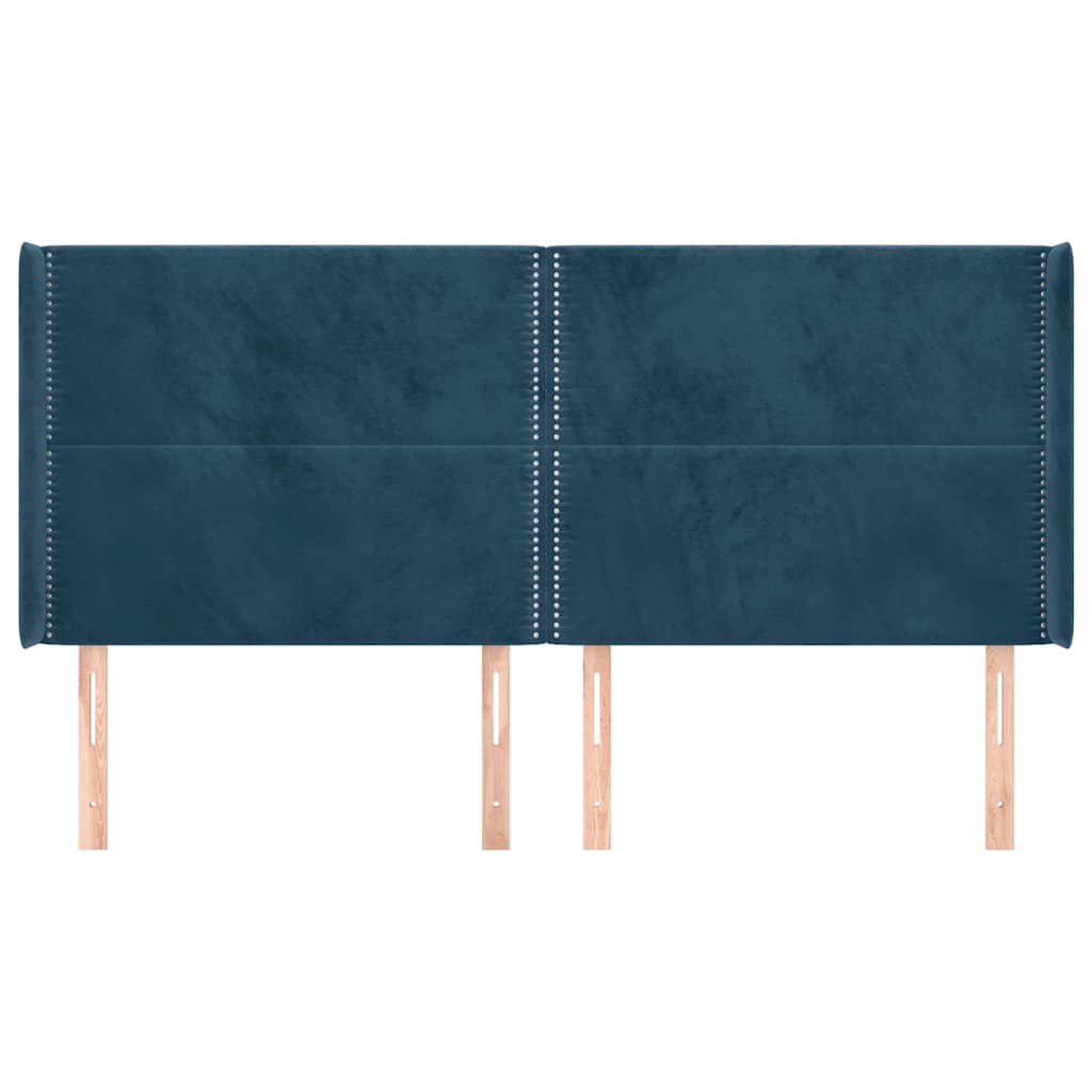 sengegavl med kanter 203x16x118/128 cm fløjl mørkeblå