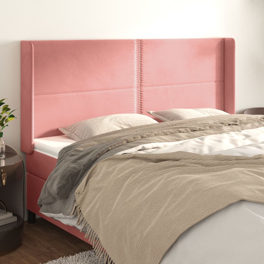 sengegavl med kanter 203x16x118/128 cm fløjl lyserød