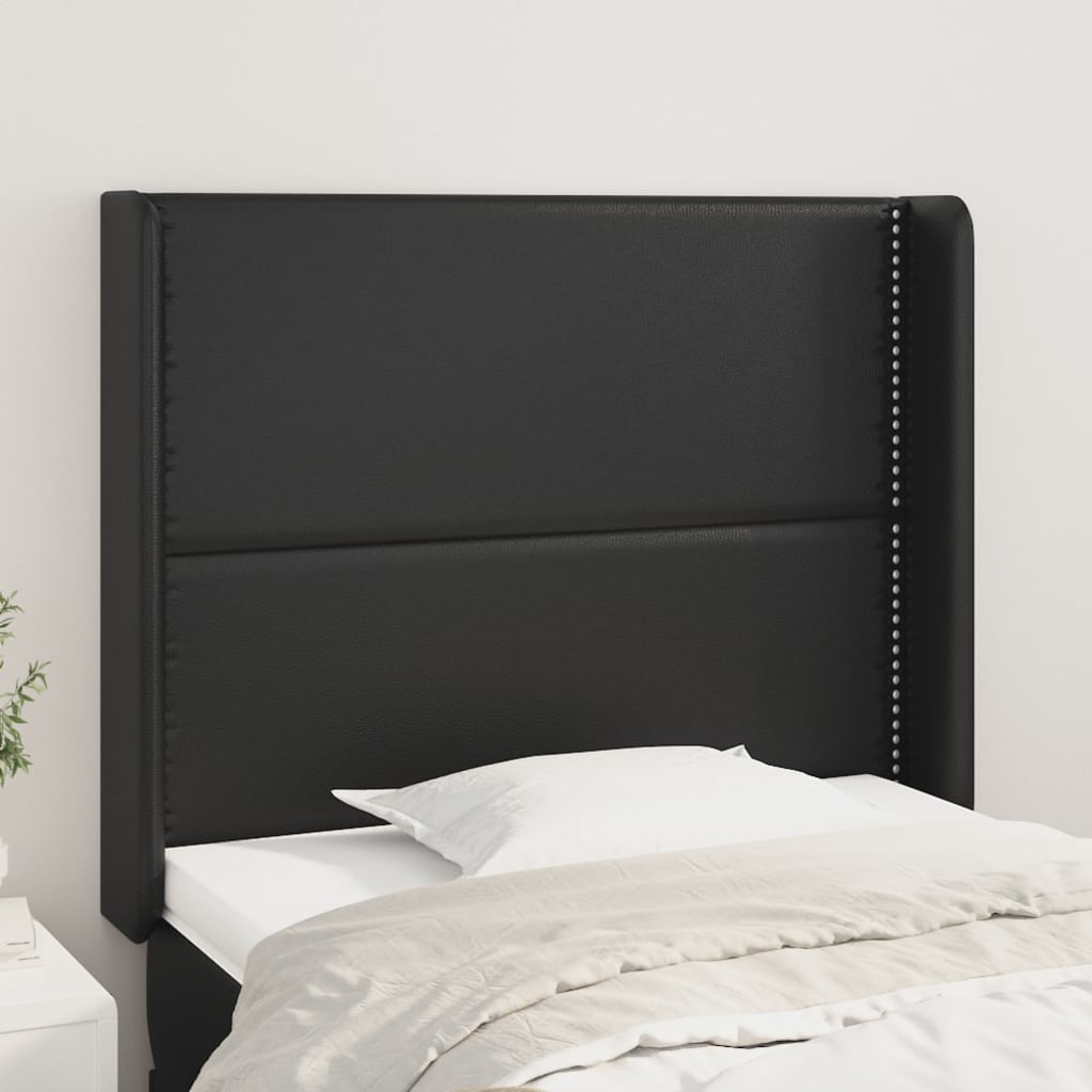 sengegavl med kanter 93x16x118/128 cm kunstlæder sort