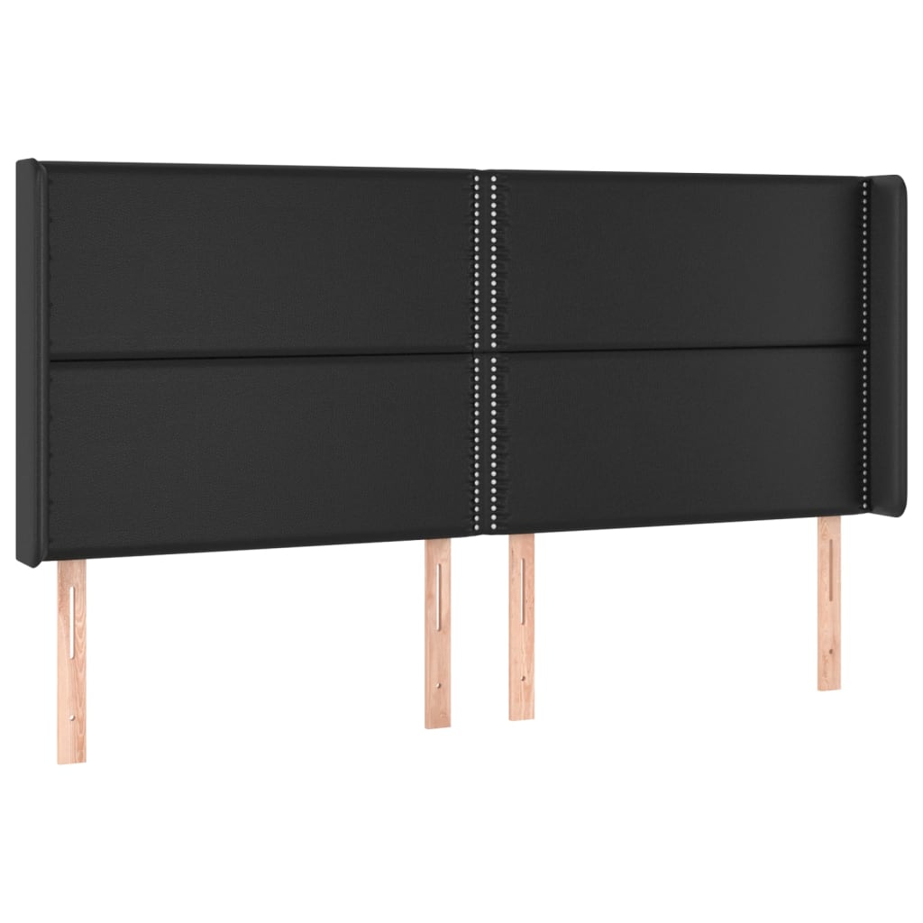 sengegavl med kanter 203x16x118/128 cm kunstlæder sort
