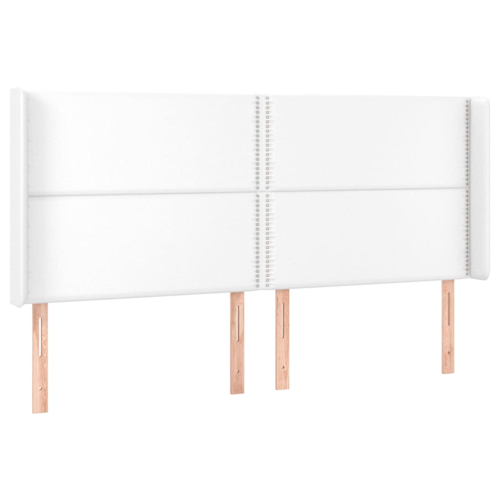 sengegavl med kanter 203x16x118/128 cm kunstlæder hvid