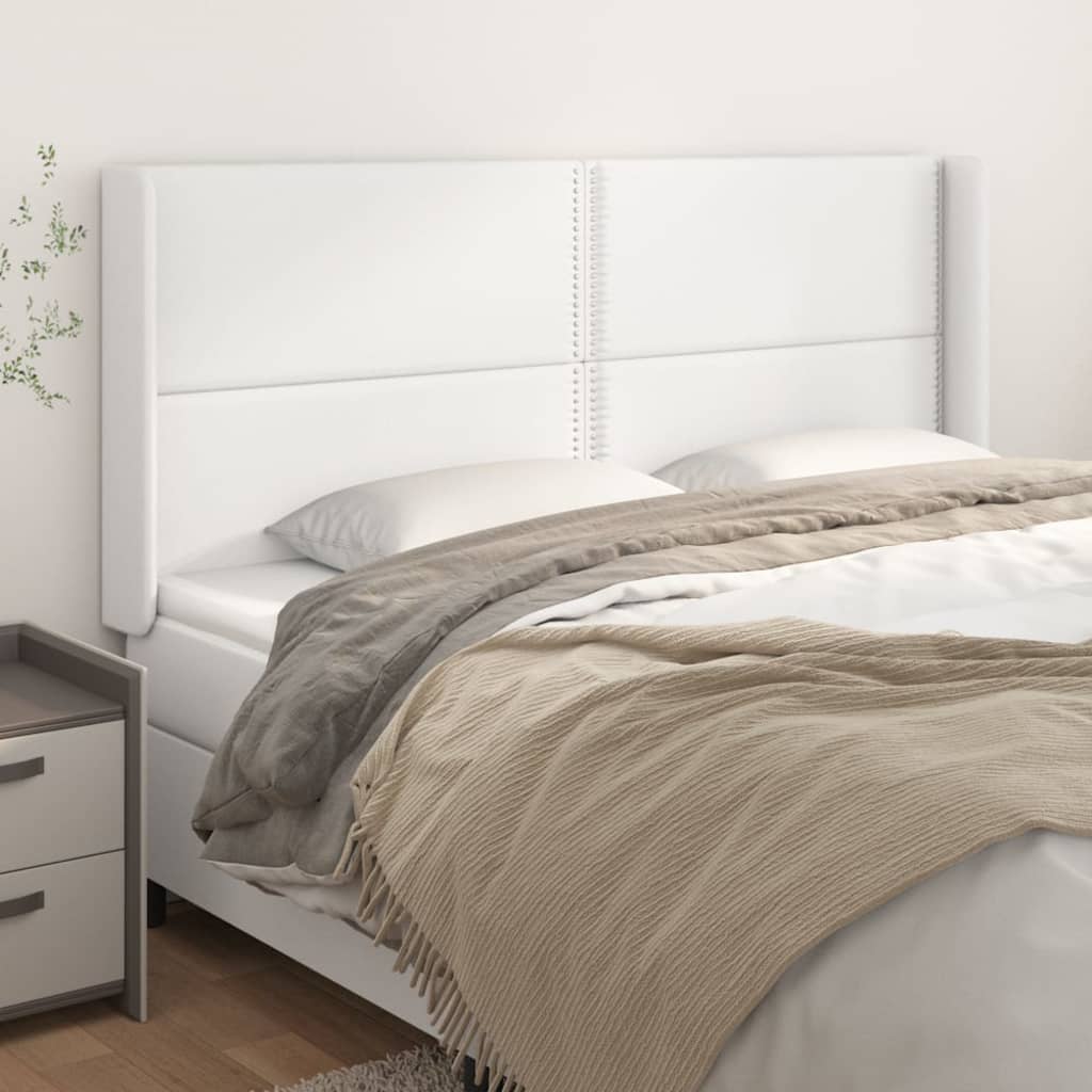 sengegavl med kanter 203x16x118/128 cm kunstlæder hvid