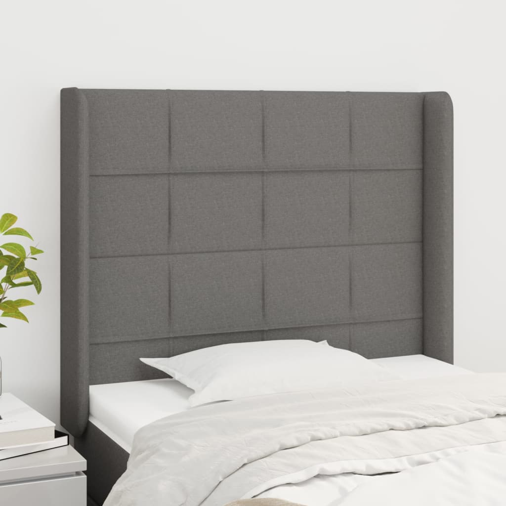 sengegavl med kanter 83x16x118/128 cm stof mørkegrå