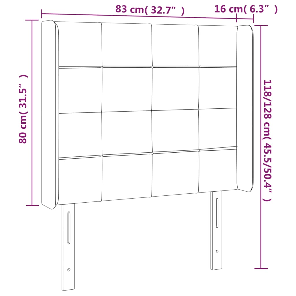 sengegavl med kanter 83x16x118/128 cm stof sort