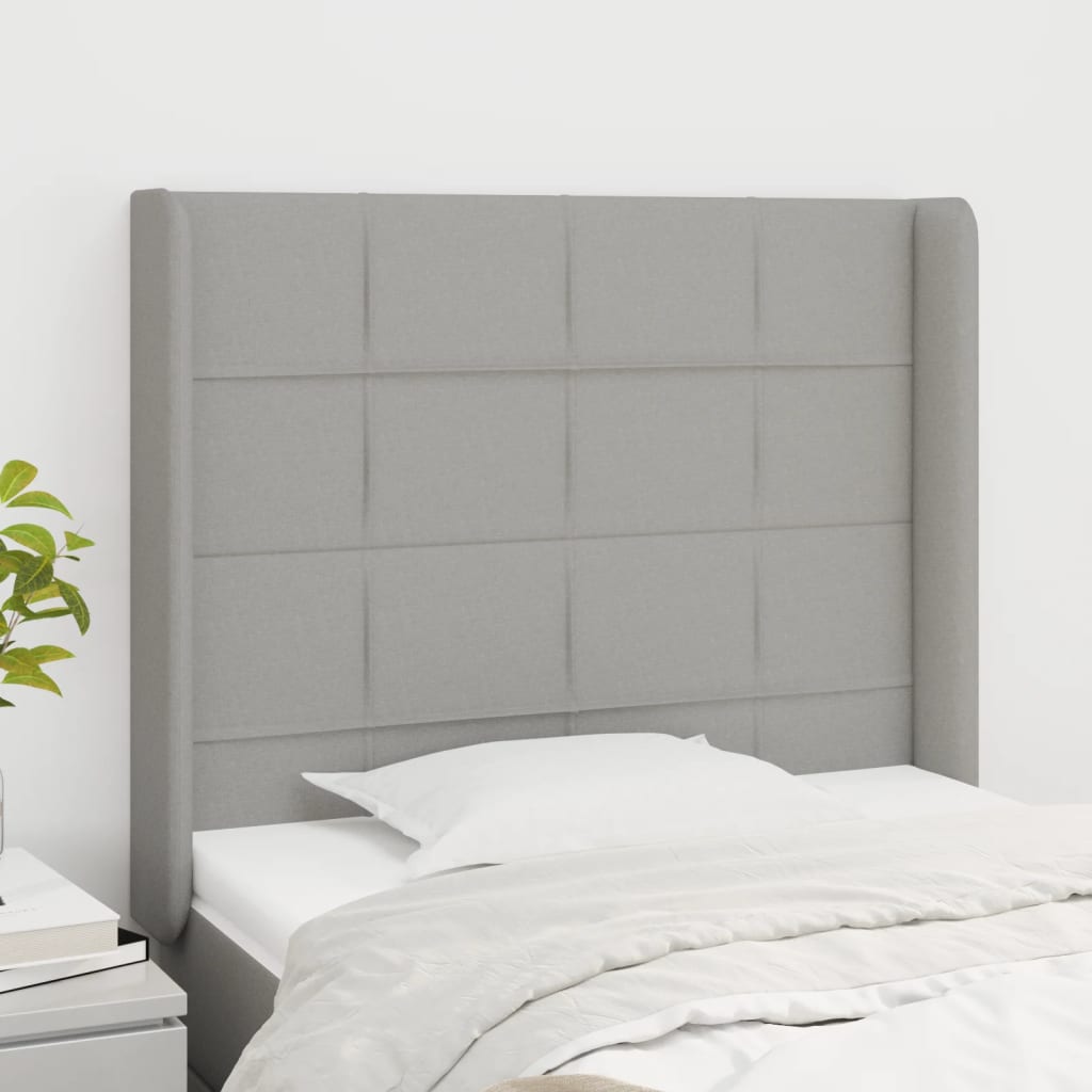 sengegavl med kanter 93x16x118/128 cm stof lysegrå