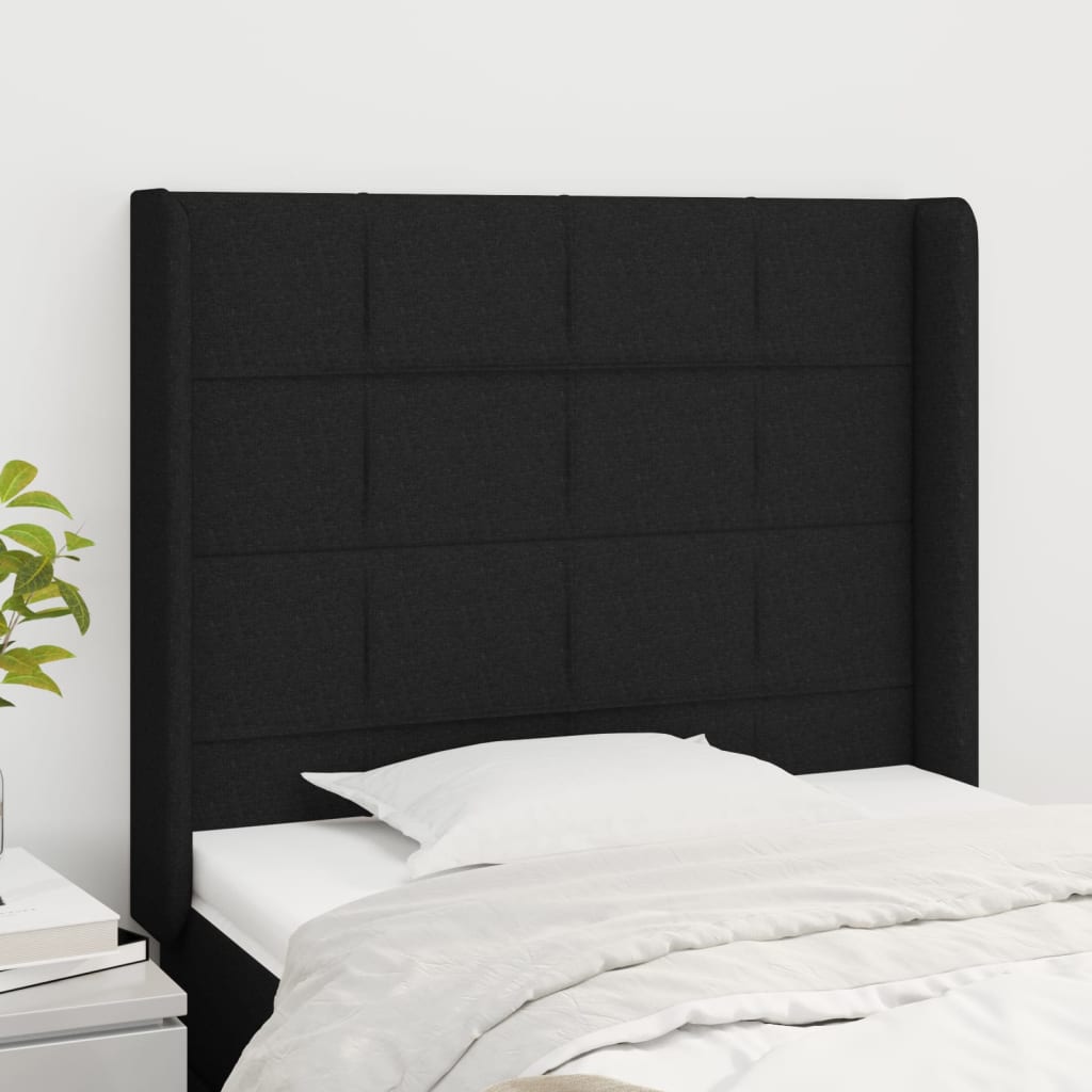 sengegavl med kanter 93x16x118/128 cm stof sort