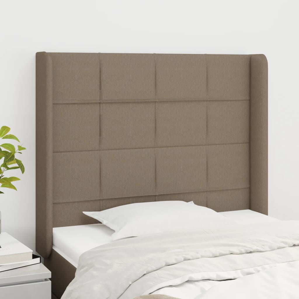 sengegavl med kanter 93x16x118/128 cm stof gråbrun
