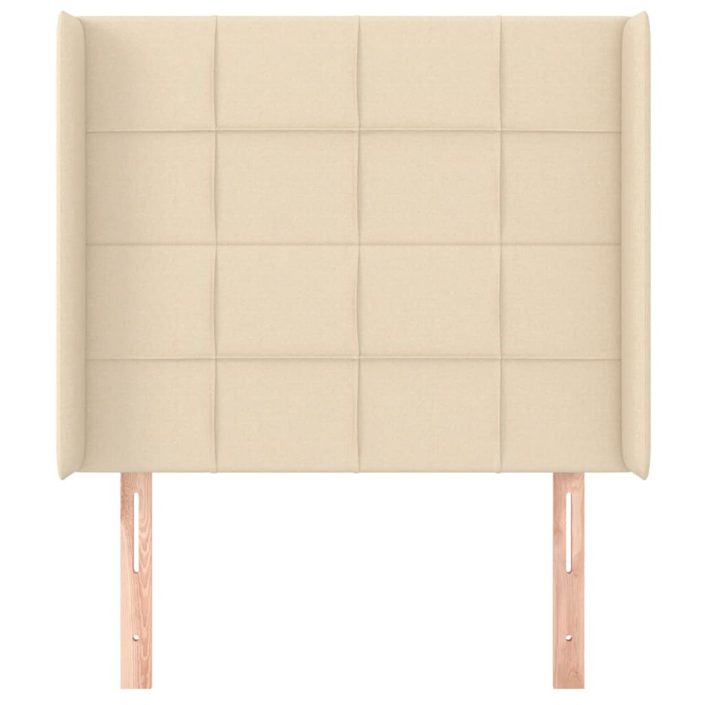 sengegavl med kanter 93x16x118/128 cm stof cremefarvet