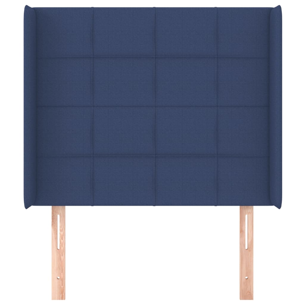 sengegavl med kanter 93x16x118/128 cm stof blå