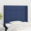 sengegavl med kanter 93x16x118/128 cm stof blå