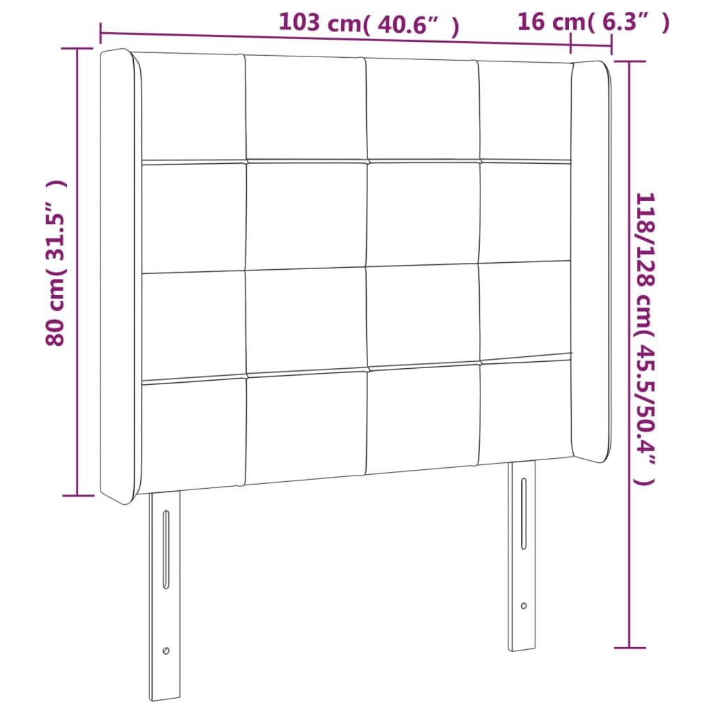 sengegavl med kanter 103x16x118/128 cm stof sort