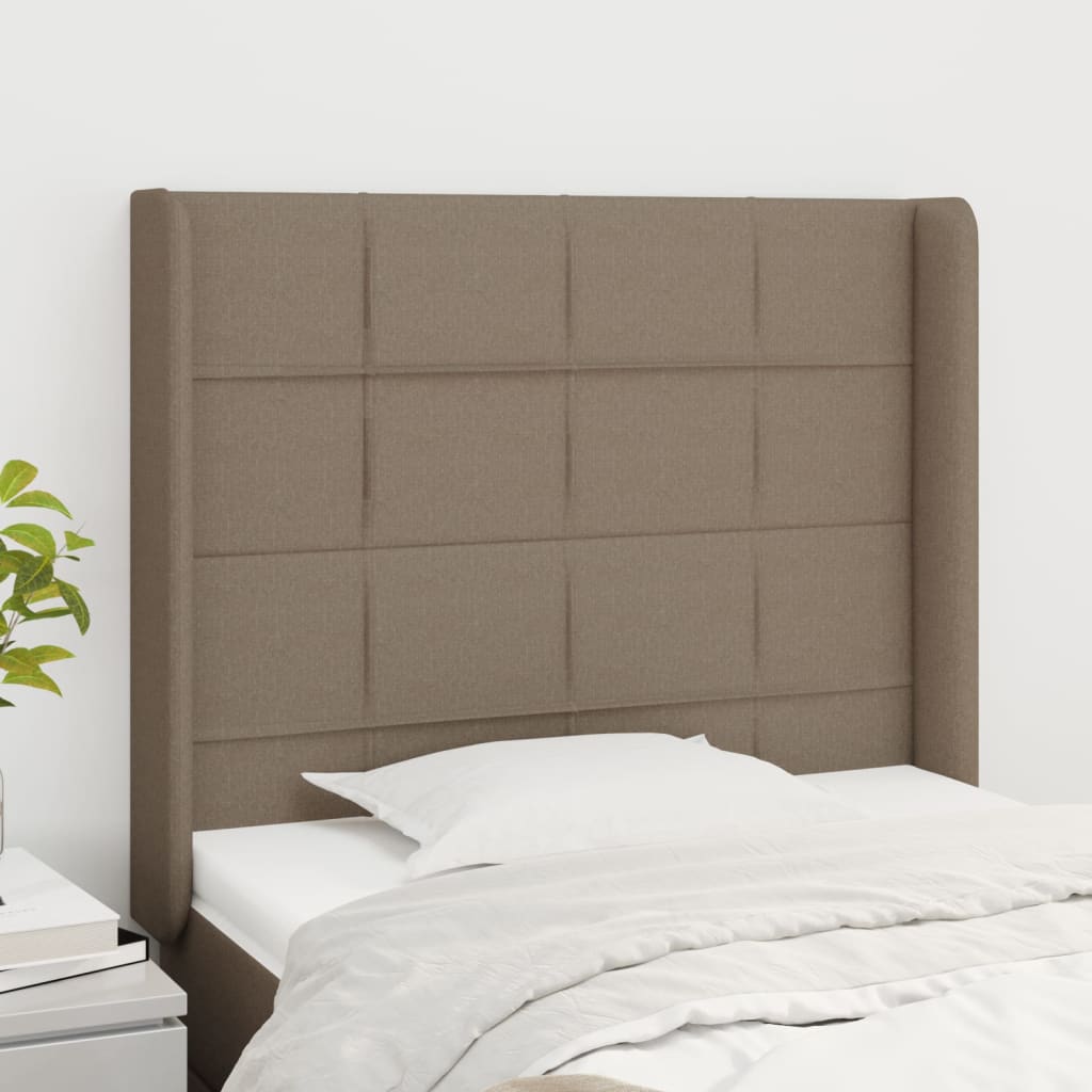 sengegavl med kanter 103x16x118/128 cm stof gråbrun