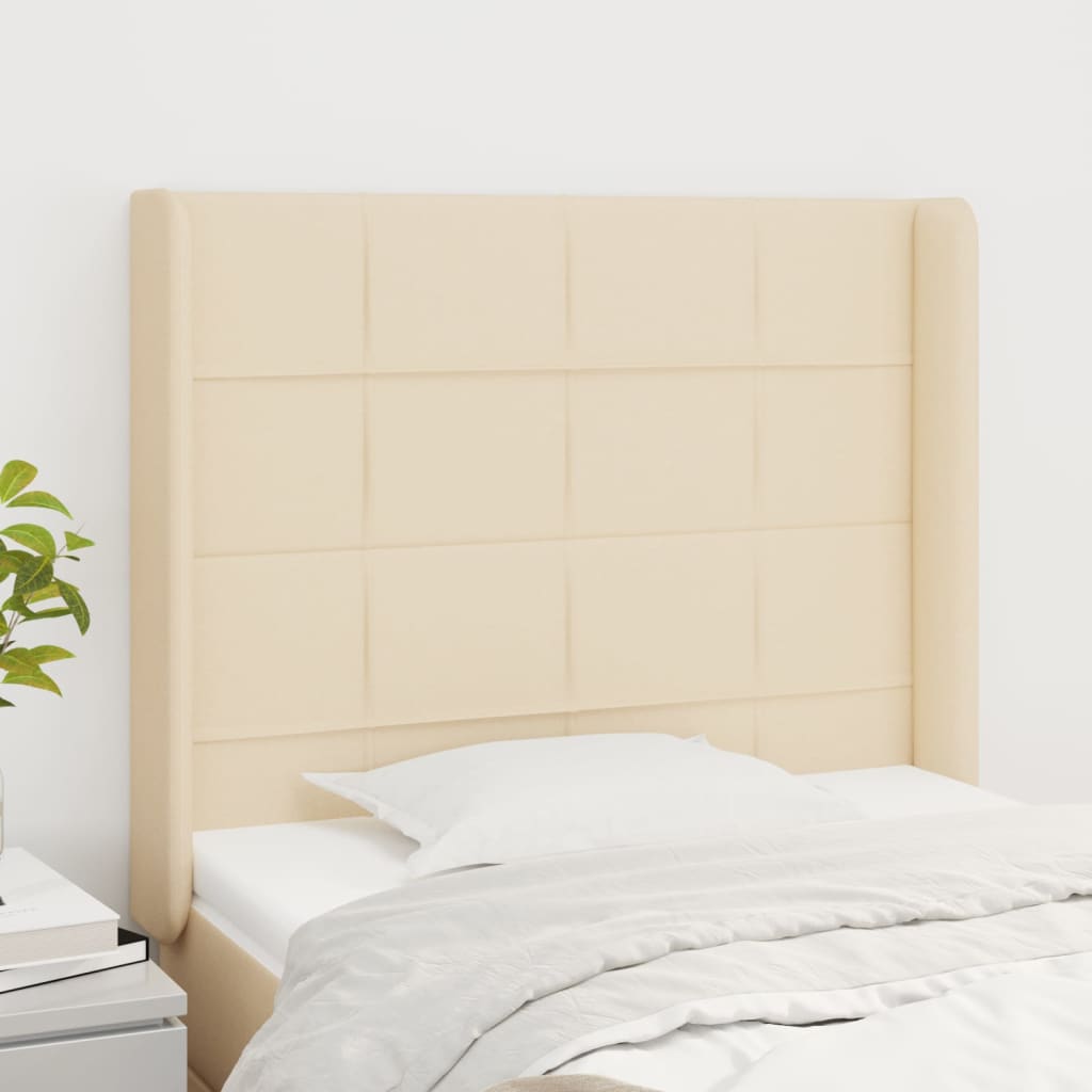 sengegavl med kanter 103x16x118/128 cm stof cremefarvet