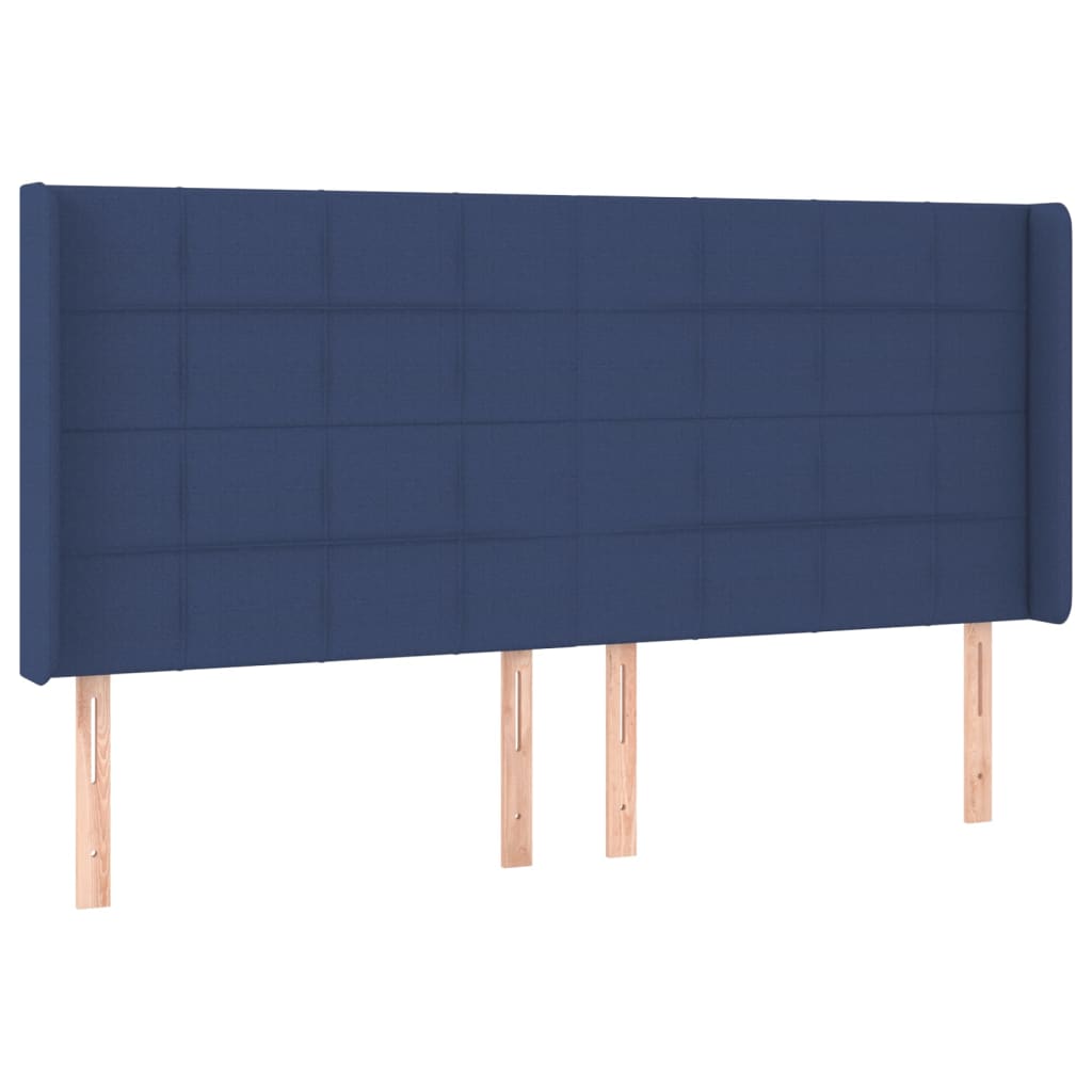 sengegavl med kanter 183x16x118/128 cm stof blå