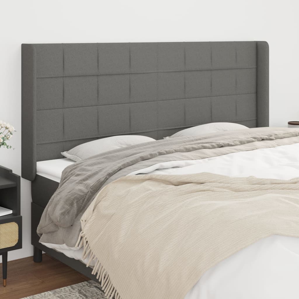 sengegavl med kanter 203x16x118/128 cm stof mørkegrå