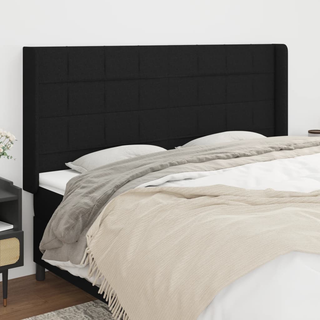 sengegavl med kanter 203x16x118/128 cm stof sort