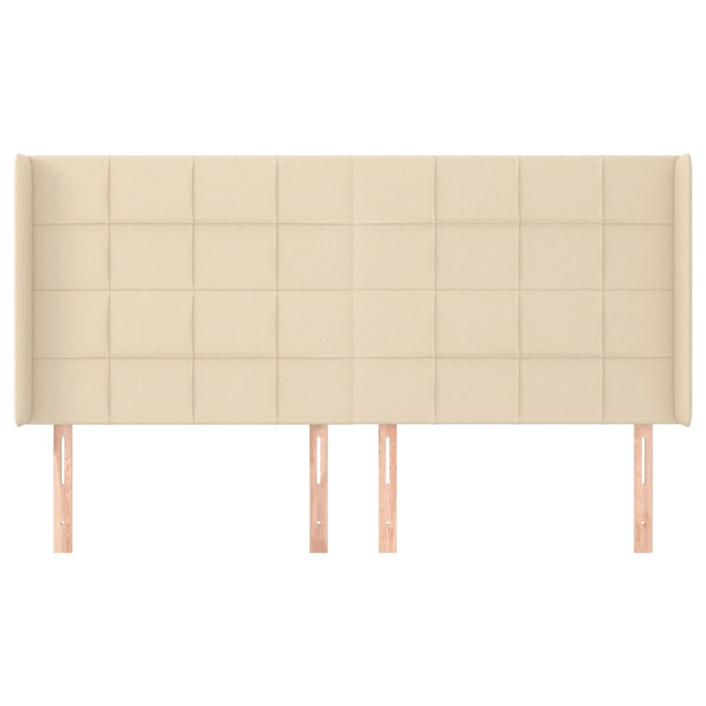 sengegavl med kanter 203x16x118/128 cm stof cremefarvet