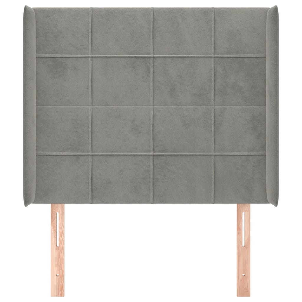 sengegavl med kanter 83x16x118/128 cm fløjl lysegrå