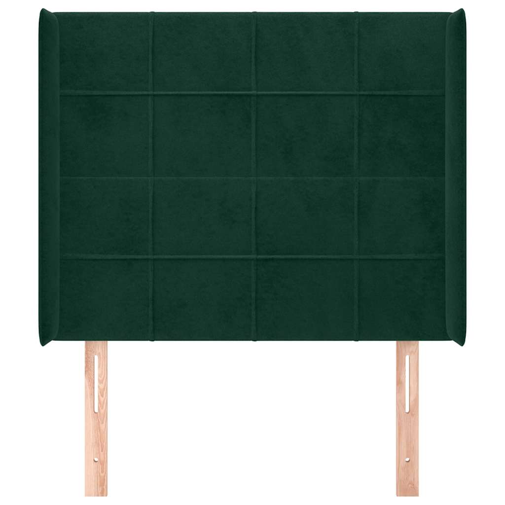 sengegavl med kanter 83x16x118/128 cm fløjl mørkegrøn