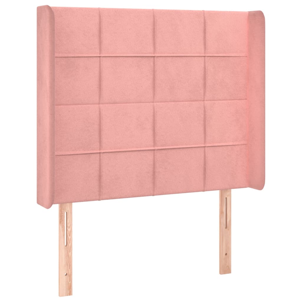 sengegavl med kanter 83x16x118/128 cm fløjl lyserød