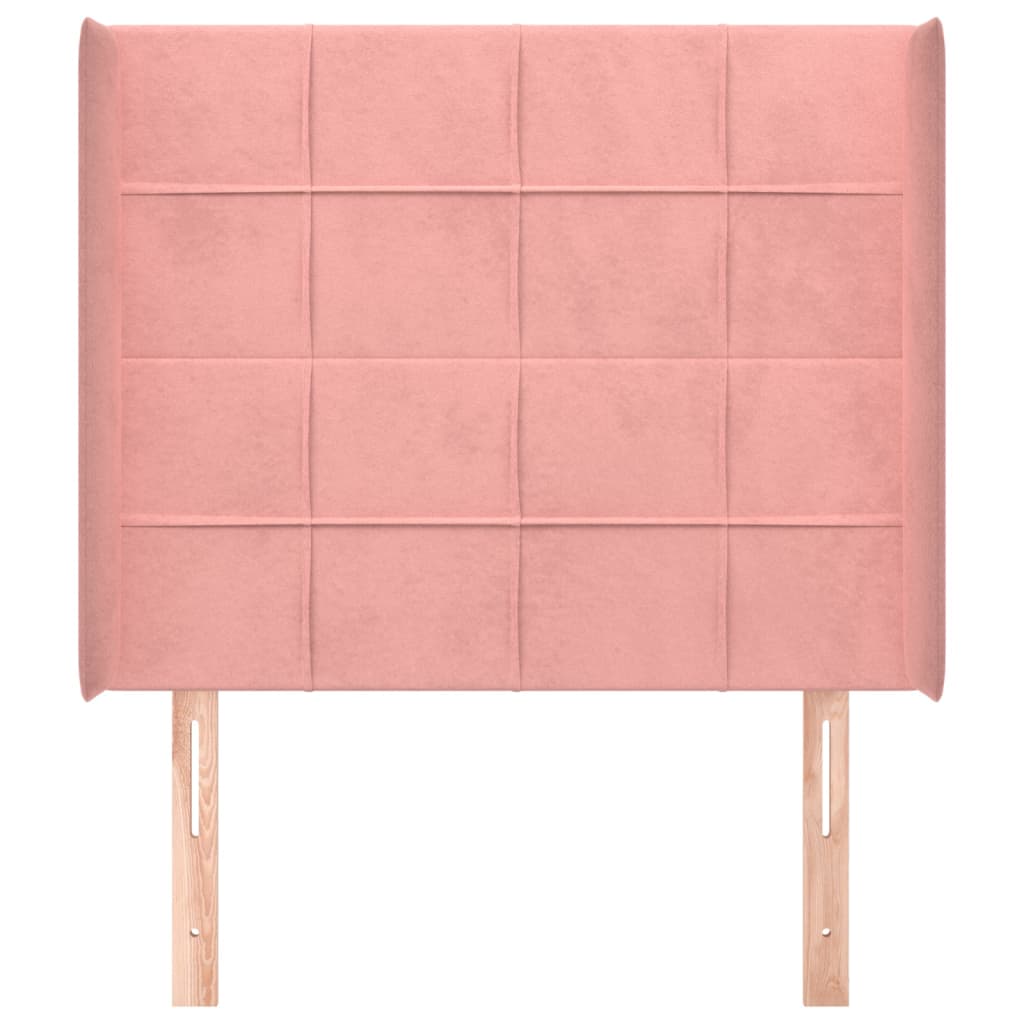 sengegavl med kanter 83x16x118/128 cm fløjl lyserød