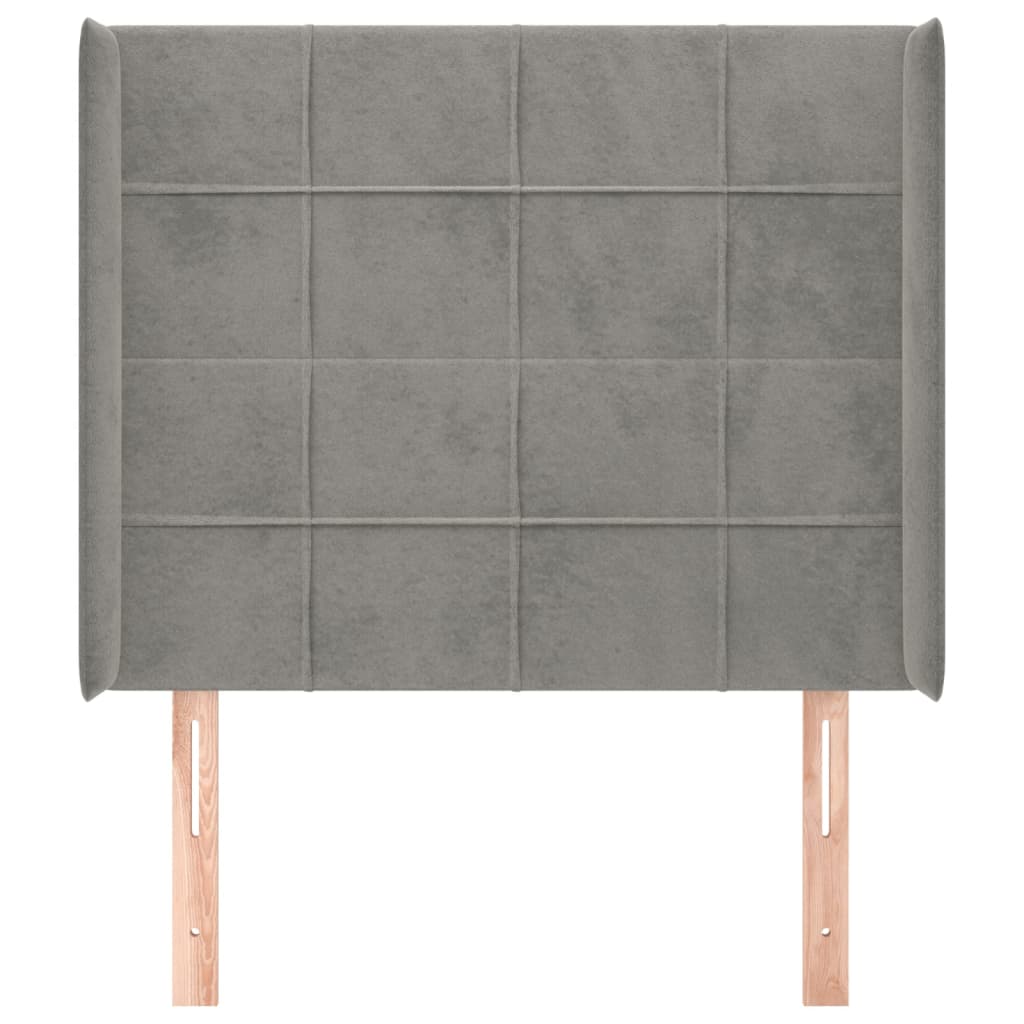 sengegavl med kanter 93x16x118/128 cm fløjl lysegrå