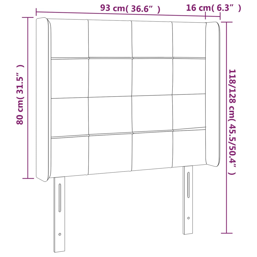 sengegavl med kanter 93x16x118/128 cm fløjl lysegrå