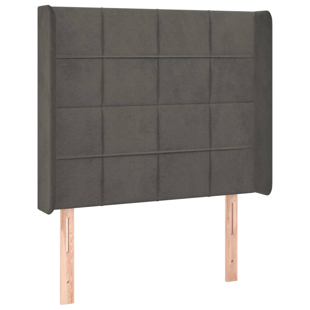 sengegavl med kanter 93x16x118/128 cm fløjl mørkegrå
