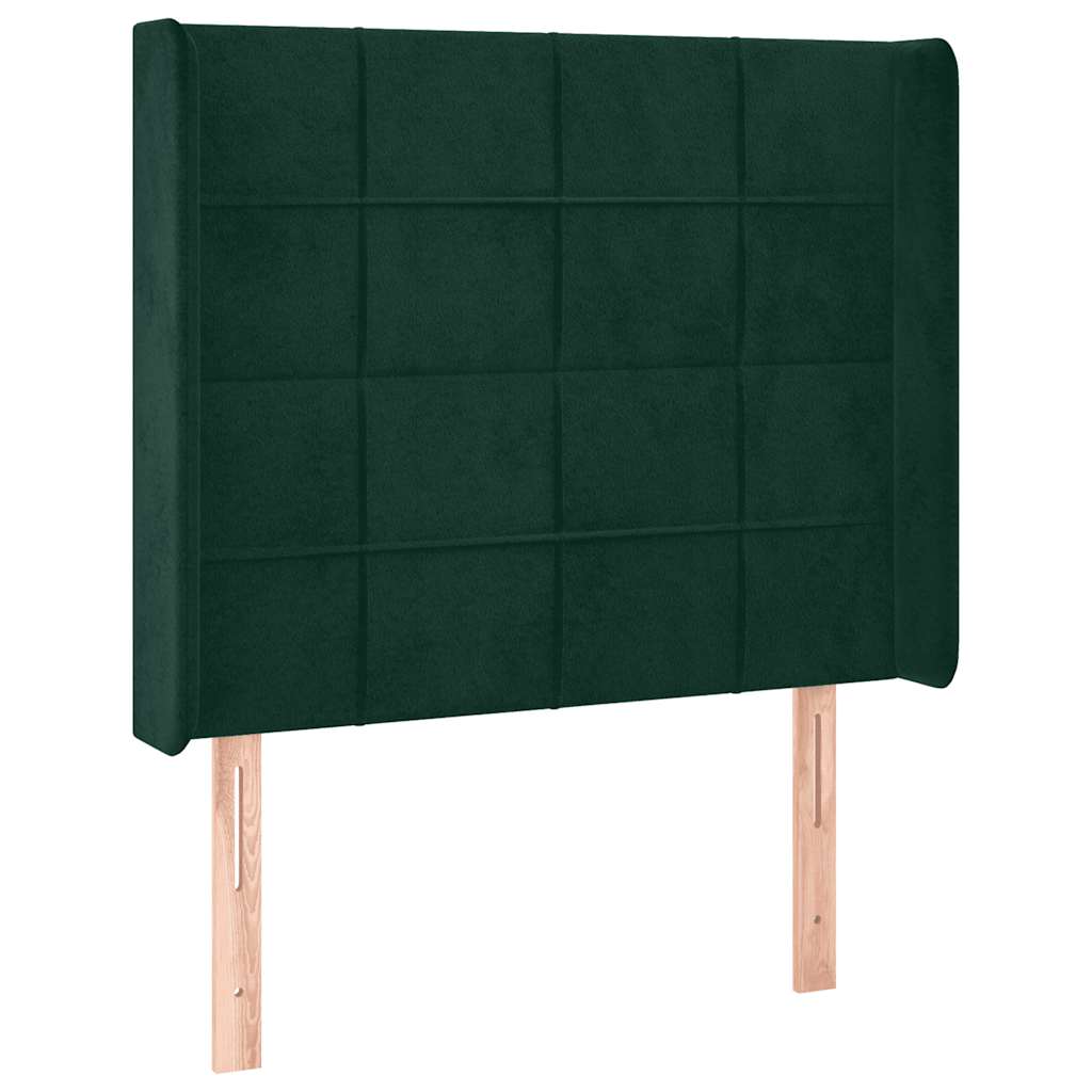sengegavl med kanter 93x16x118/128 cm fløjl mørkegrøn