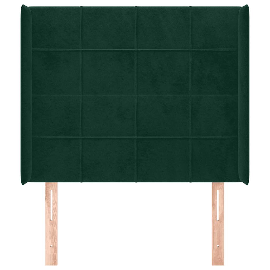 sengegavl med kanter 93x16x118/128 cm fløjl mørkegrøn