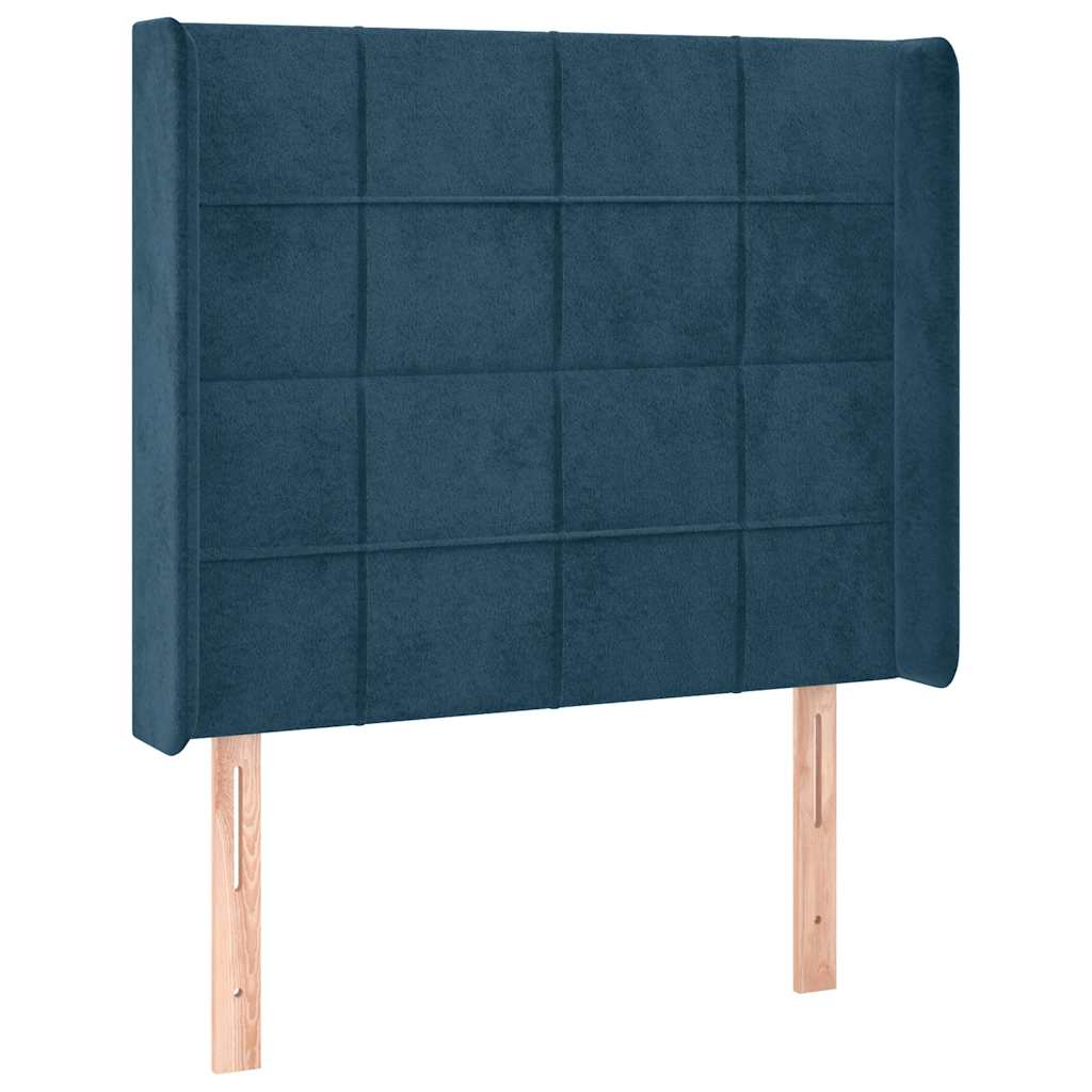 sengegavl med kanter 93x16x118/128 cm fløjl mørkeblå