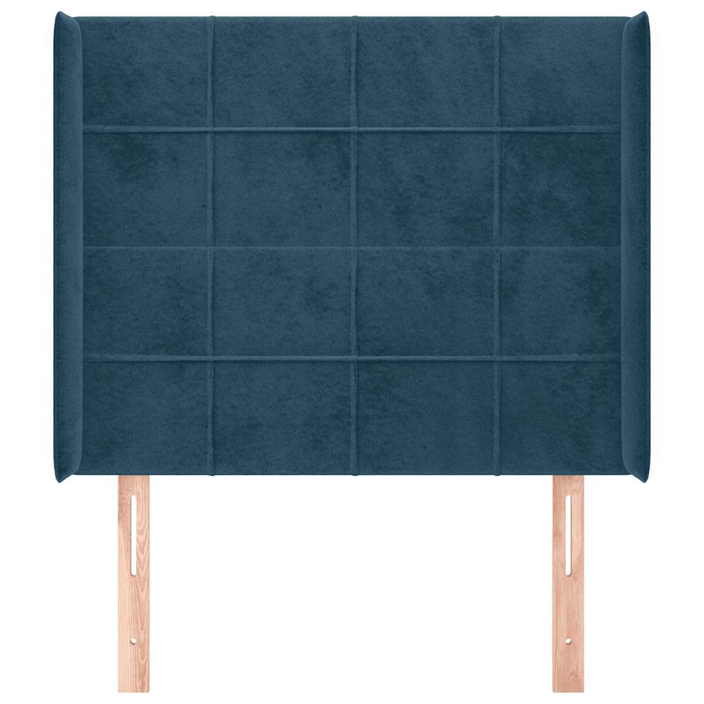sengegavl med kanter 93x16x118/128 cm fløjl mørkeblå
