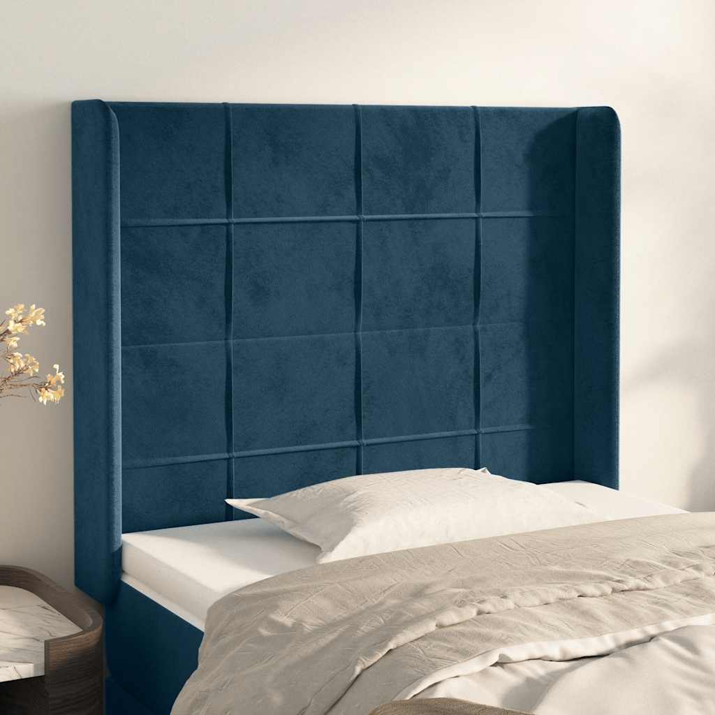 sengegavl med kanter 93x16x118/128 cm fløjl mørkeblå