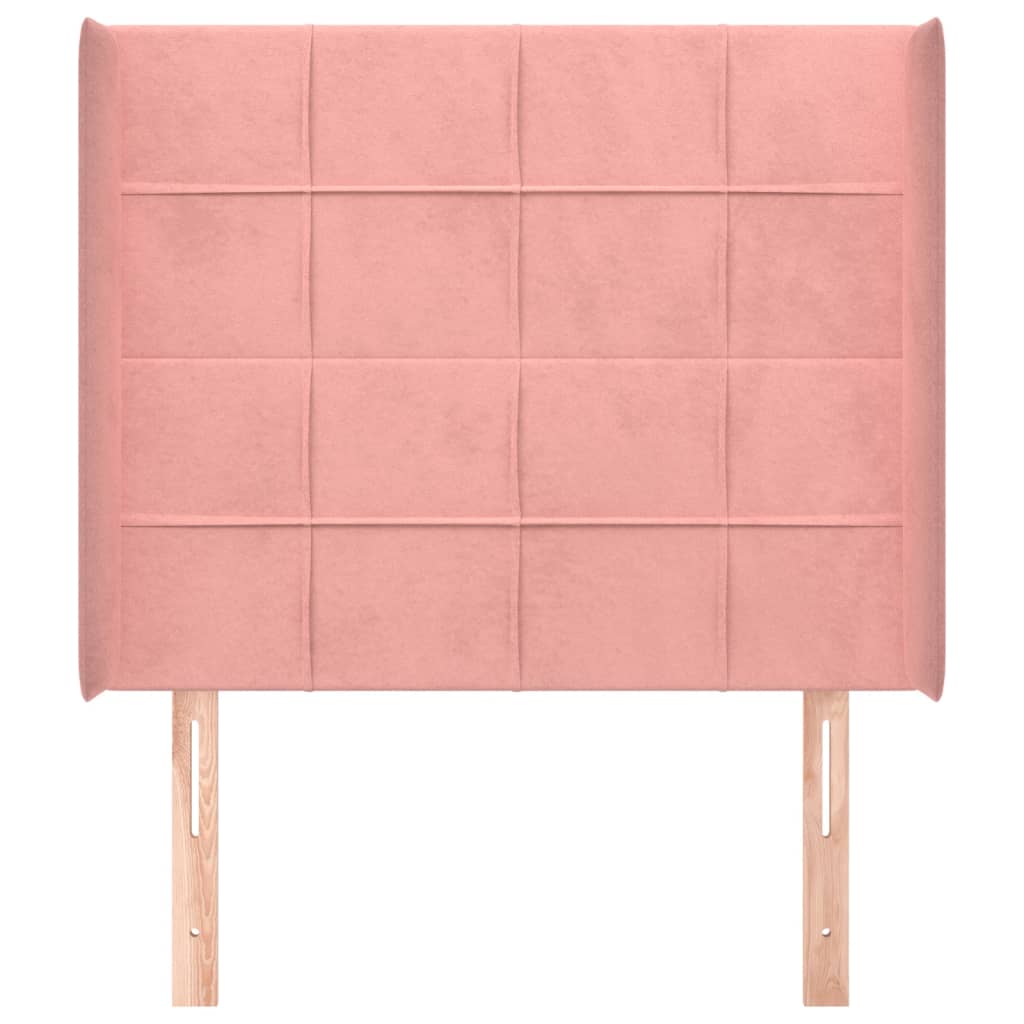 sengegavl med kanter 93x16x118/128 cm fløjl lyserød