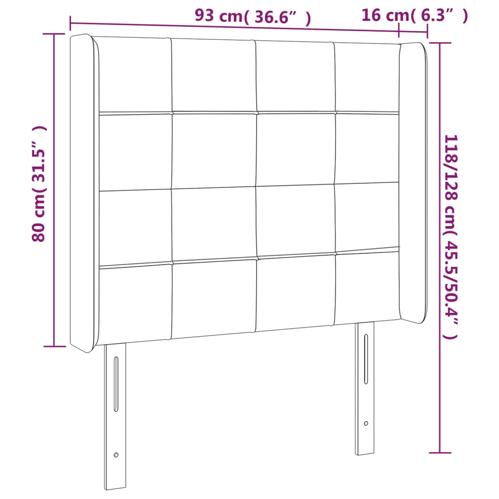 sengegavl med kanter 93x16x118/128 cm fløjl lyserød
