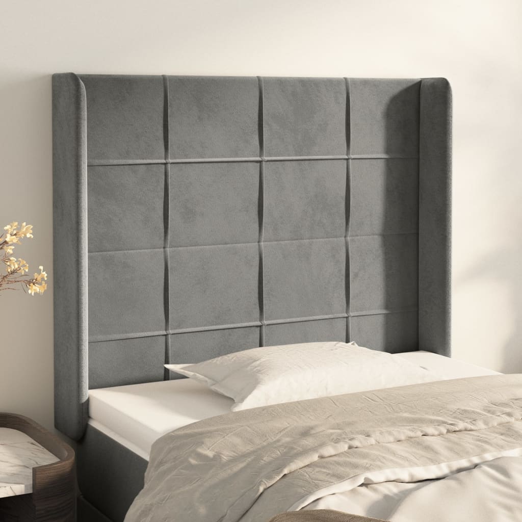 sengegavl med kanter 103x16x118/128 cm fløjl lysegrå