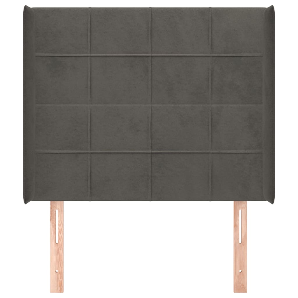 sengegavl med kanter 103x16x118/128 cm fløjl mørkegrå