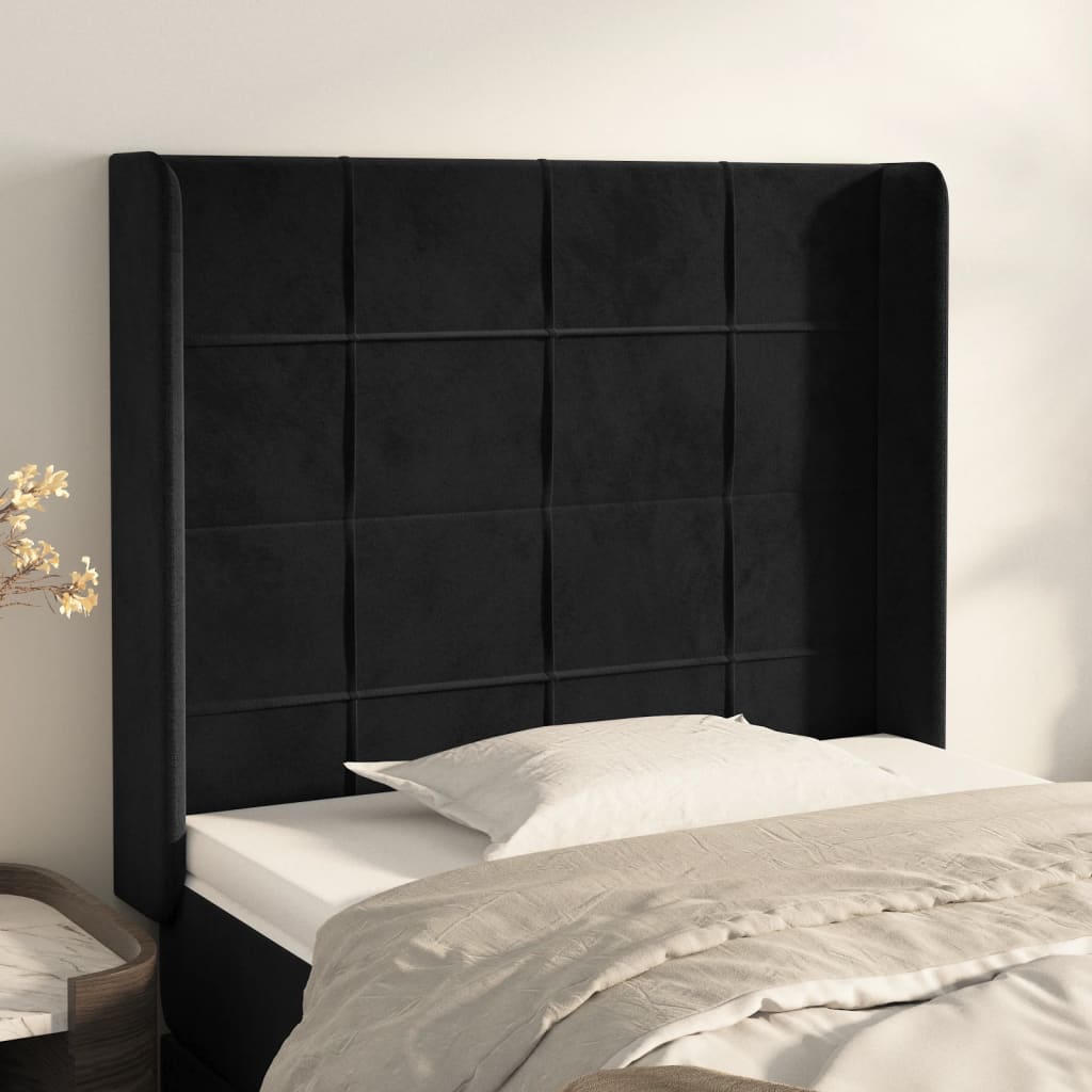 sengegavl med kanter 103x16x118/128 cm fløjl sort