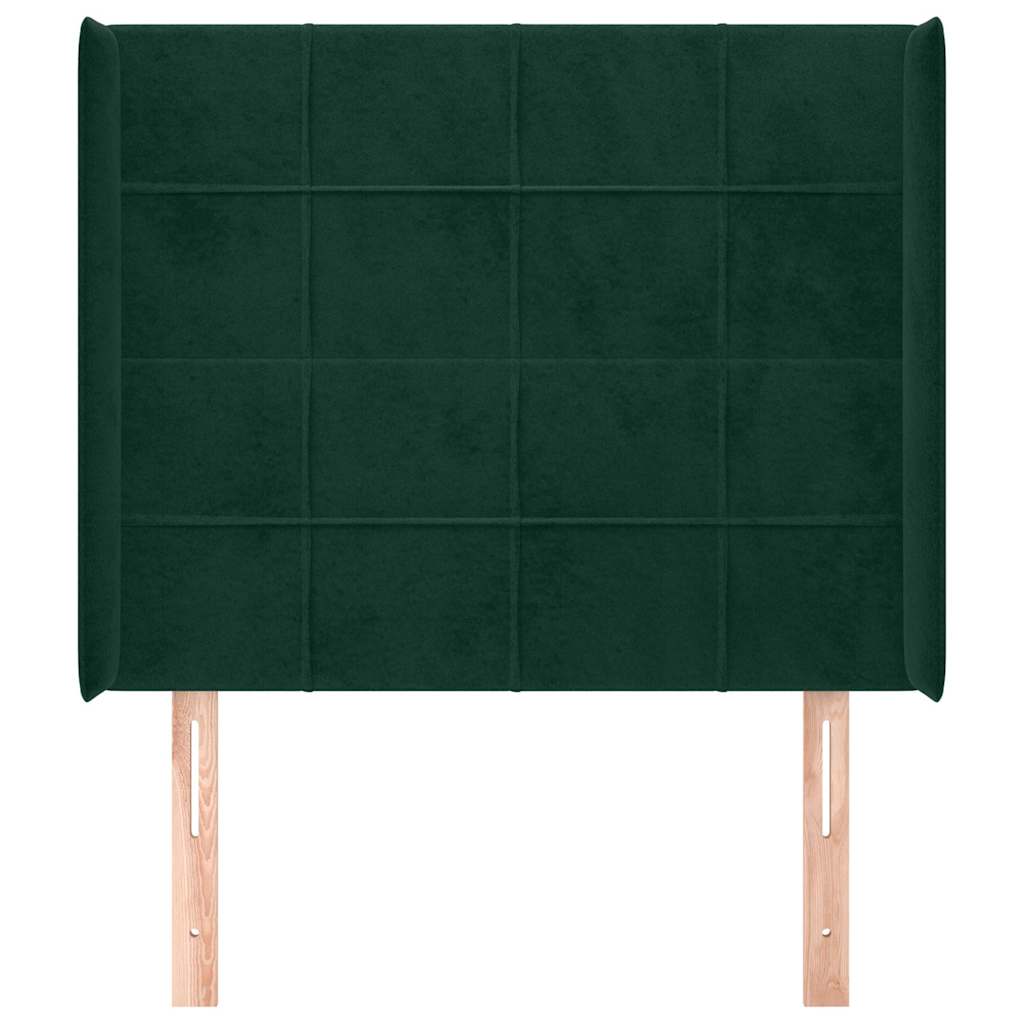 sengegavl med kanter 103x16x118/128 cm fløjl mørkegrøn