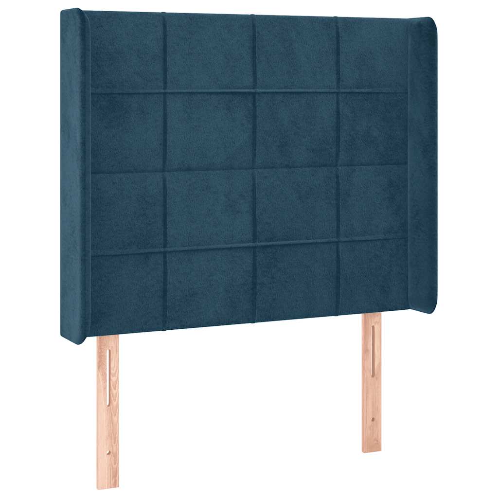 sengegavl med kanter 103x16x118/128 cm fløjl mørkeblå