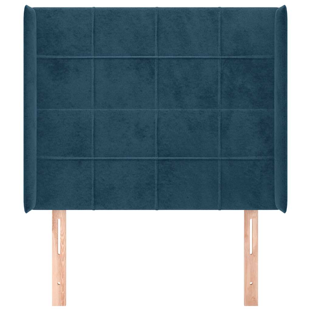 sengegavl med kanter 103x16x118/128 cm fløjl mørkeblå