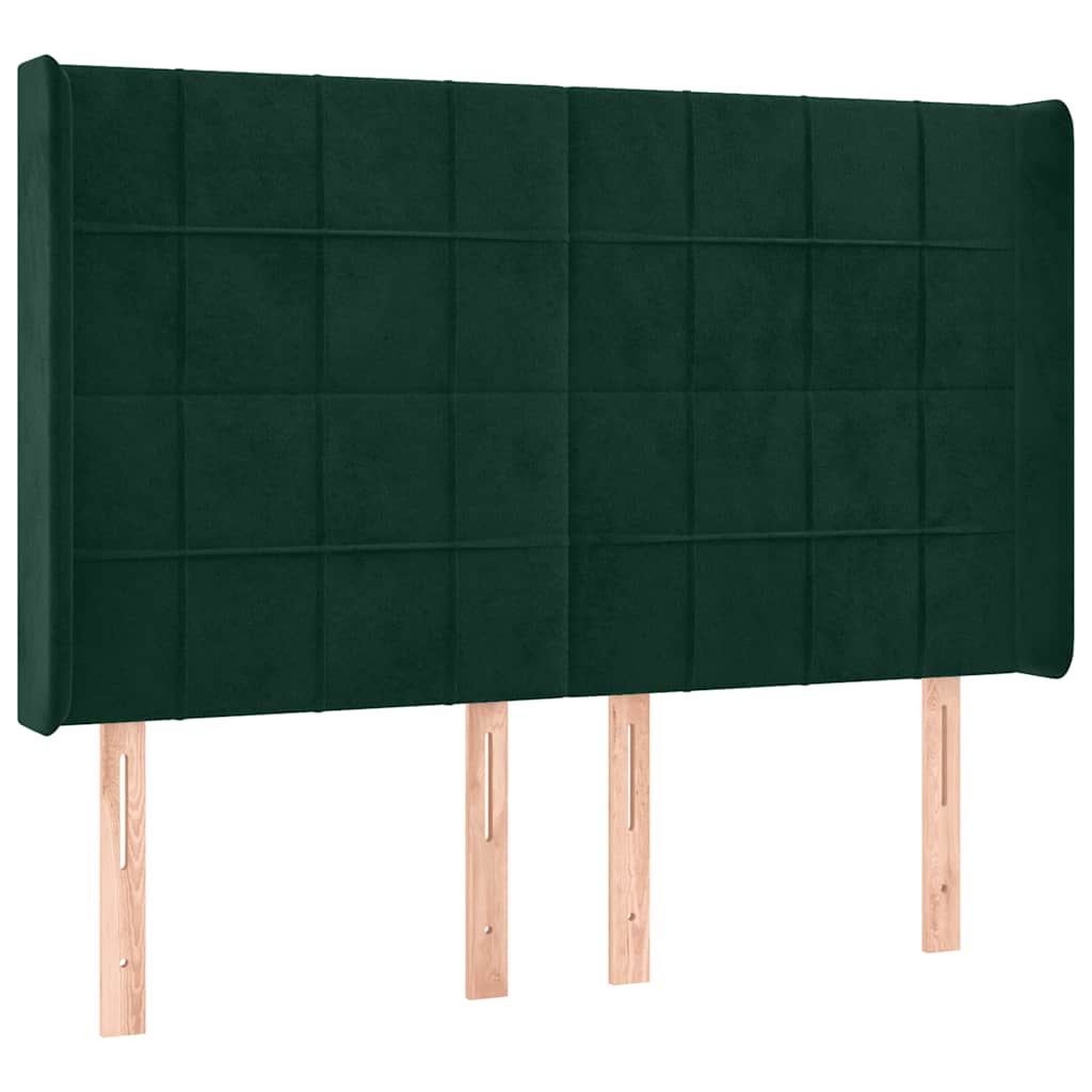 sengegavl med kanter 147x16x118/128 cm fløjl mørkegrøn