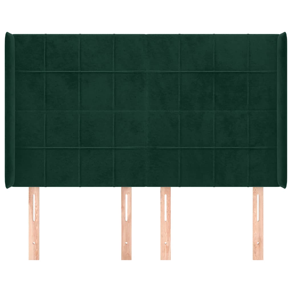 sengegavl med kanter 147x16x118/128 cm fløjl mørkegrøn