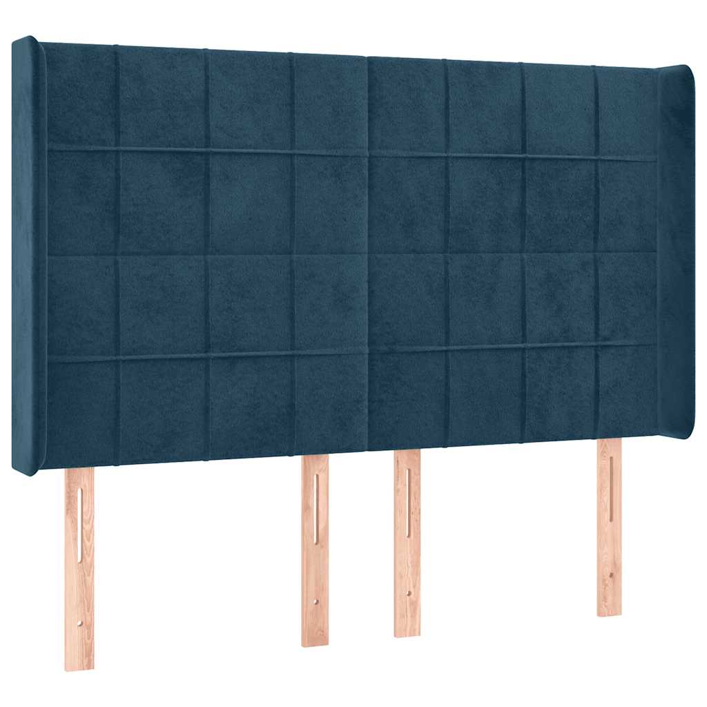sengegavl med kanter 147x16x118/128 cm fløjl mørkeblå