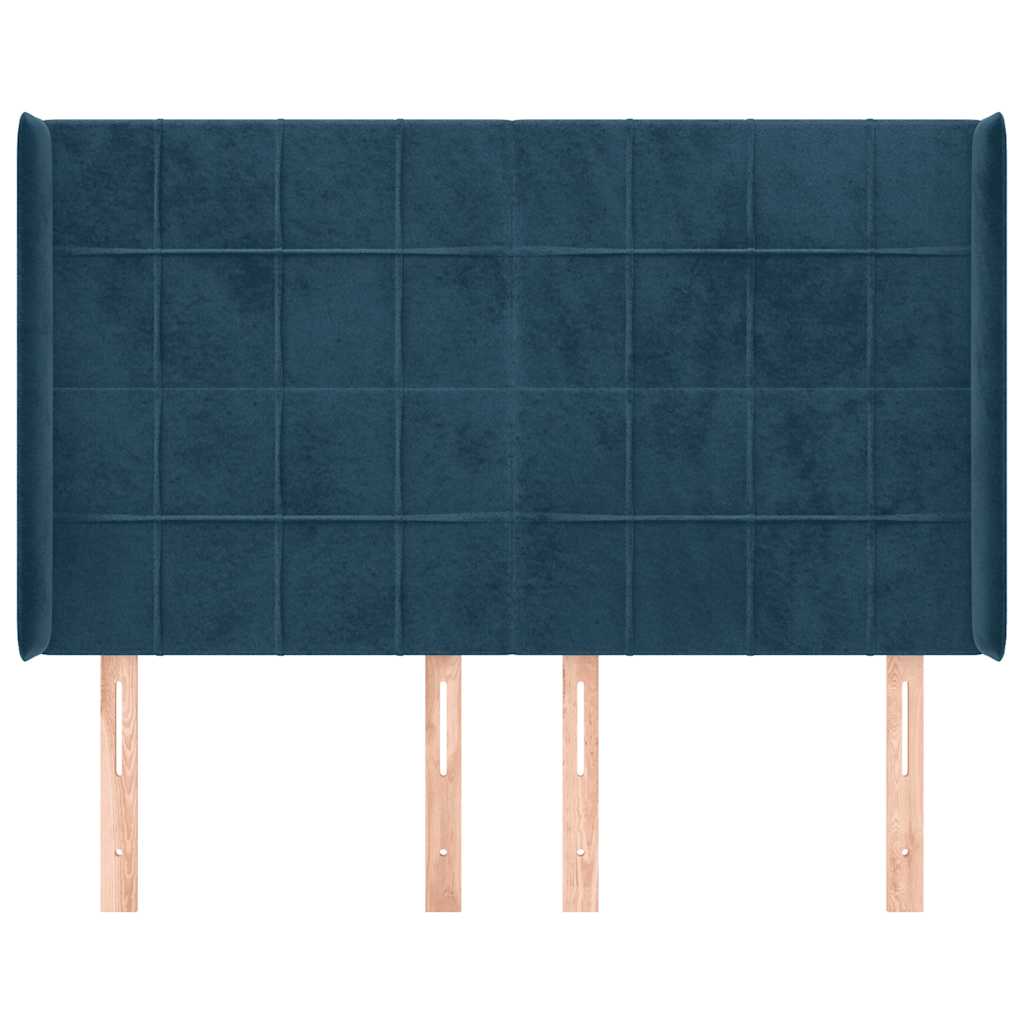 sengegavl med kanter 147x16x118/128 cm fløjl mørkeblå