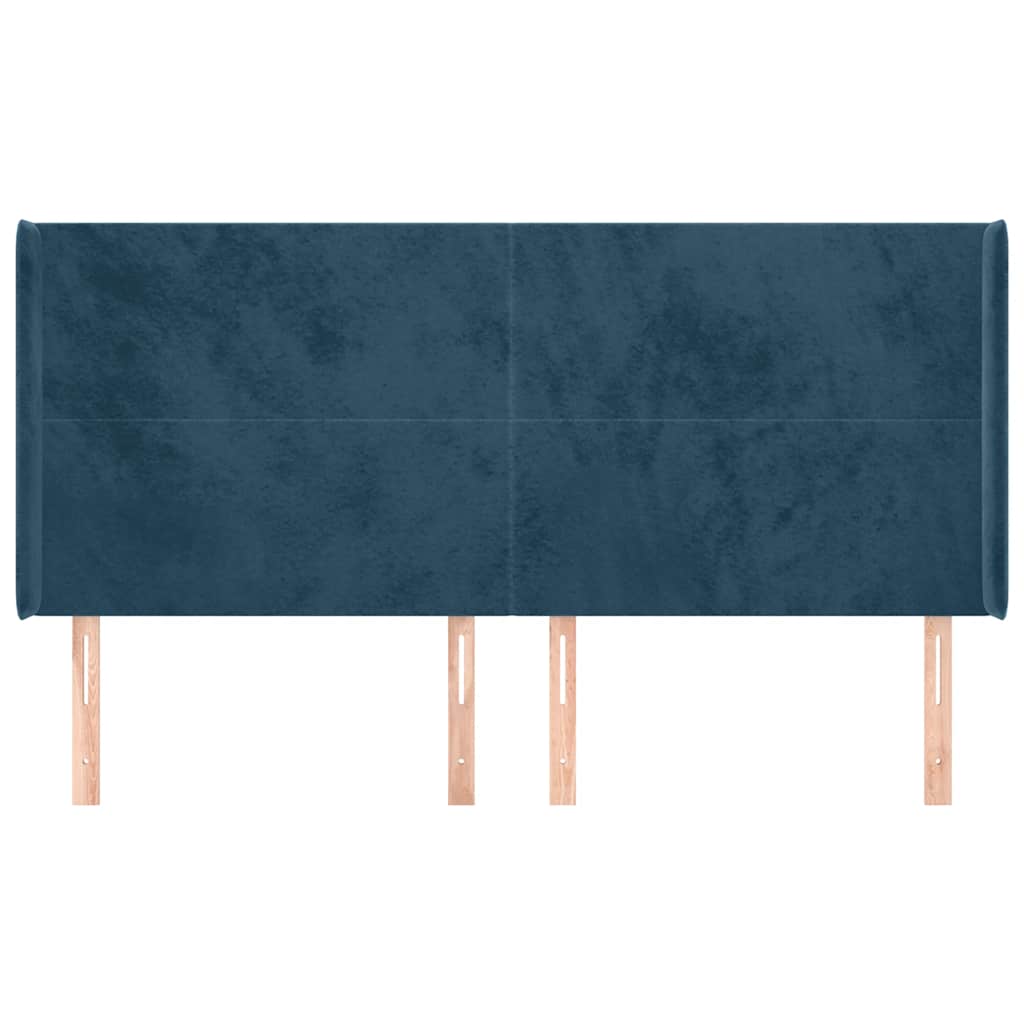 sengegavl med kanter 163x16x118/128 cm fløjl mørkeblå