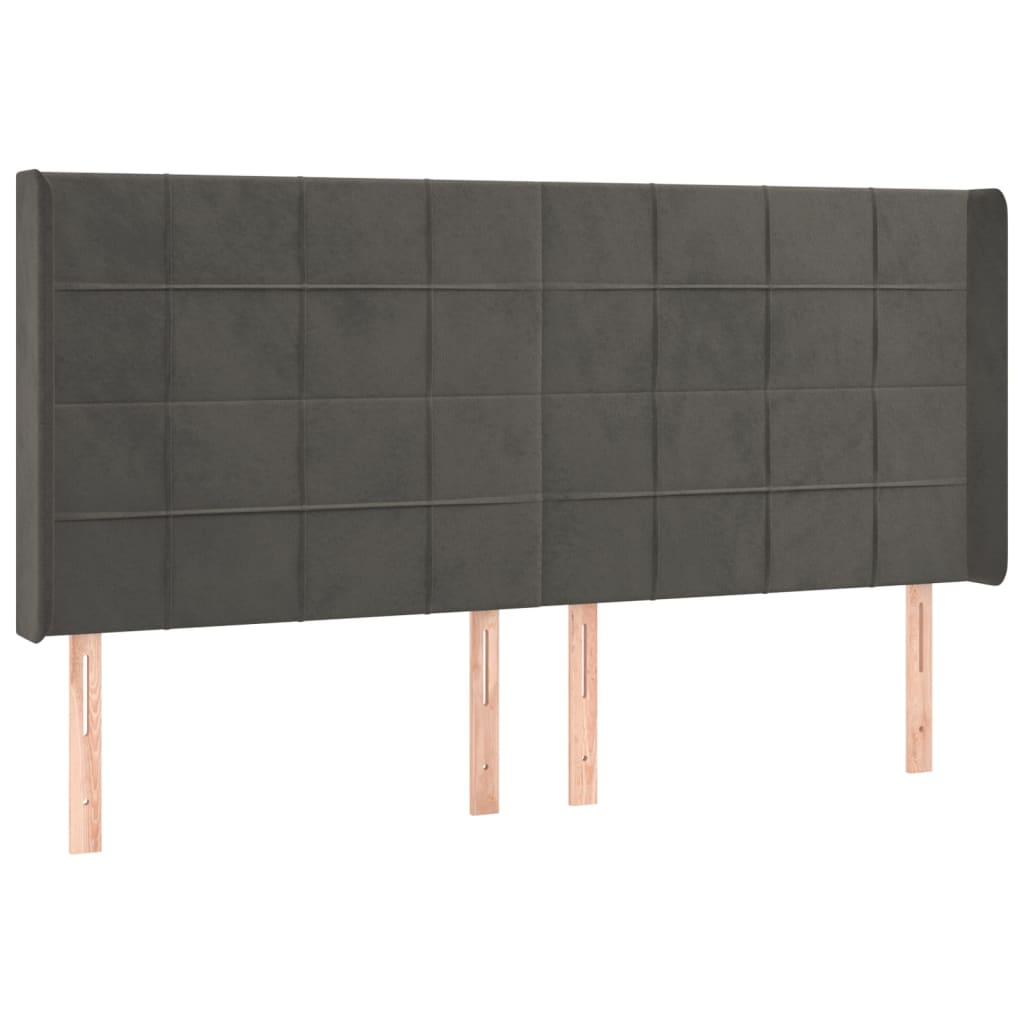 sengegavl med kanter 183x16x118/128 cm fløjl mørkegrå