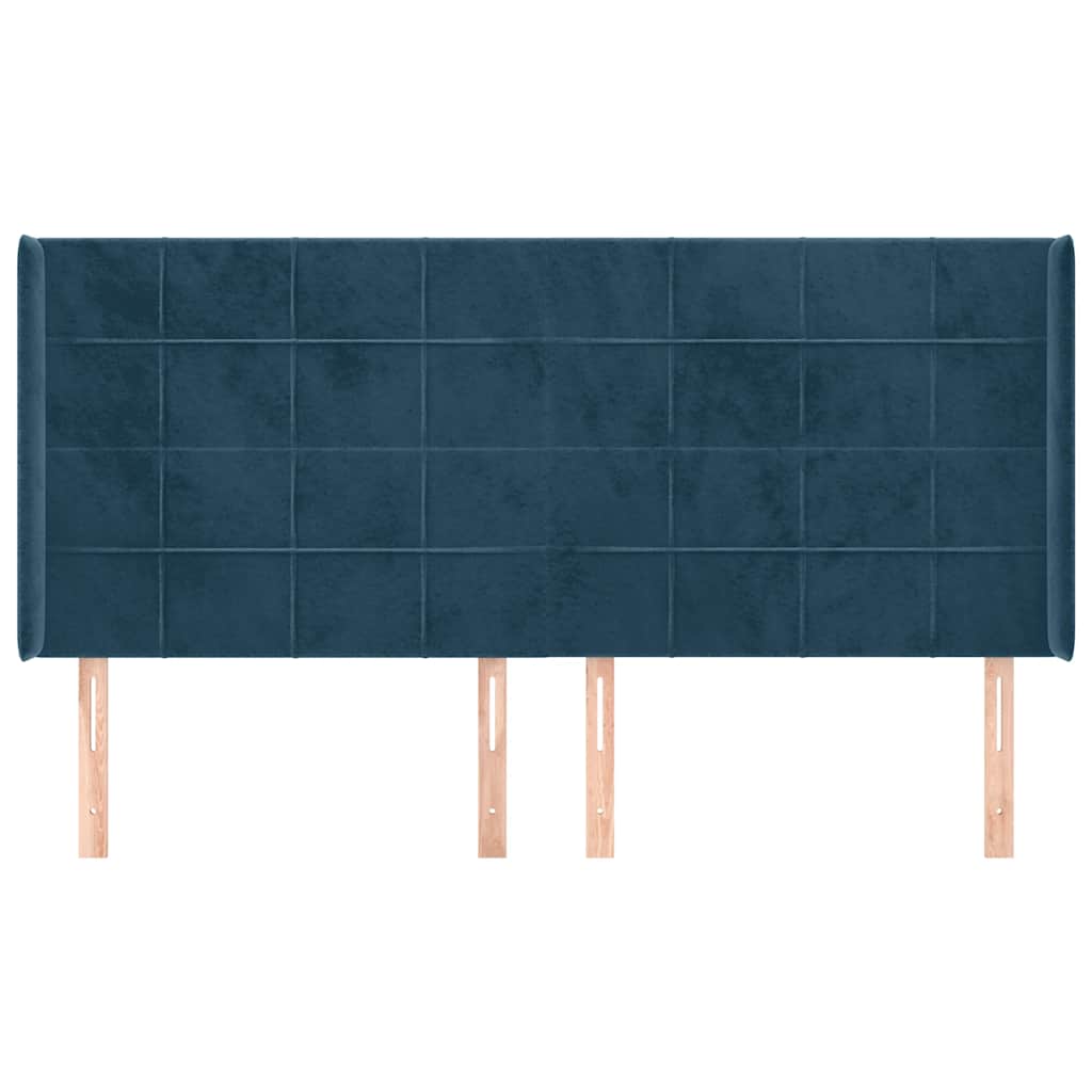 sengegavl med kanter 183x16x118/128 cm fløjl mørkeblå